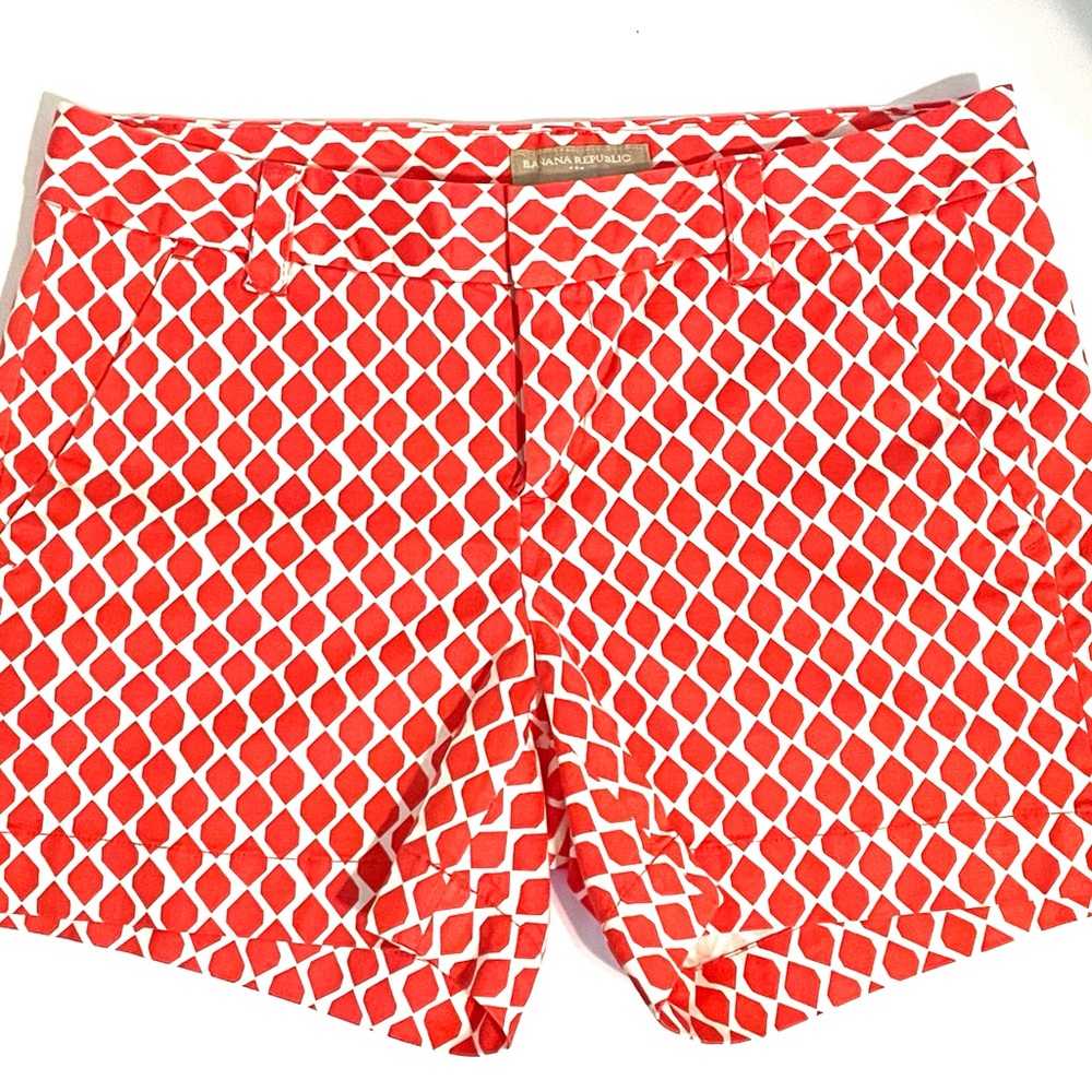 Banana Republic Womens Coral/Orange  & White Shorts Squares & Diamonds sz 0